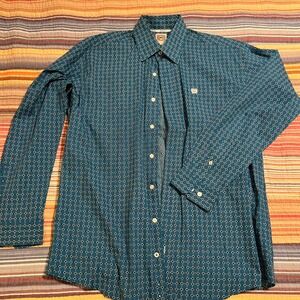 Cinch Mens‎ Teal Geometric Print Long Sleeve Button Down Shirt Size S